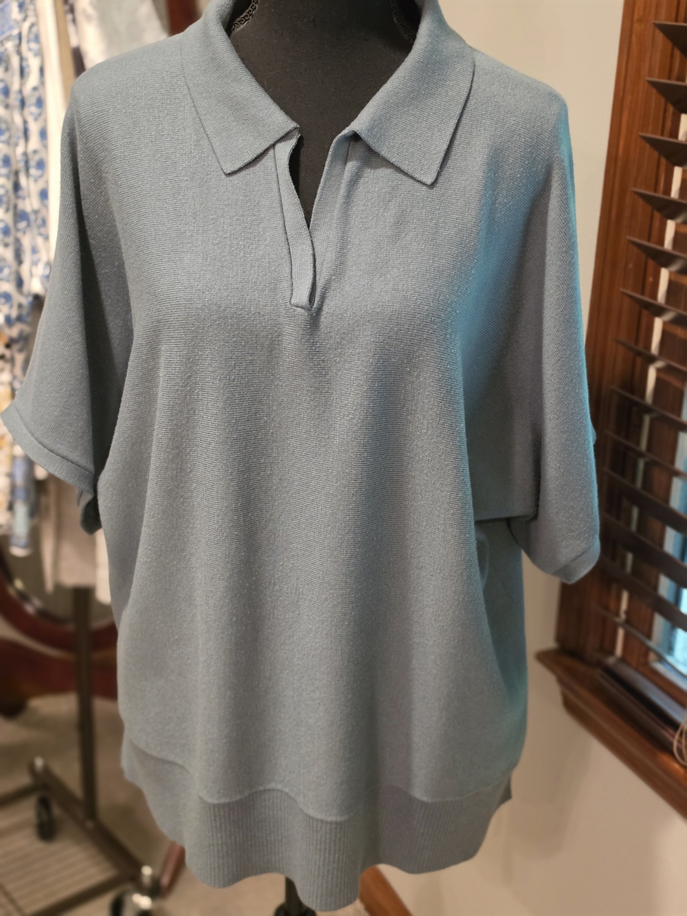 Soma Dusty Blue Polo Knit Short-Sleeve Top